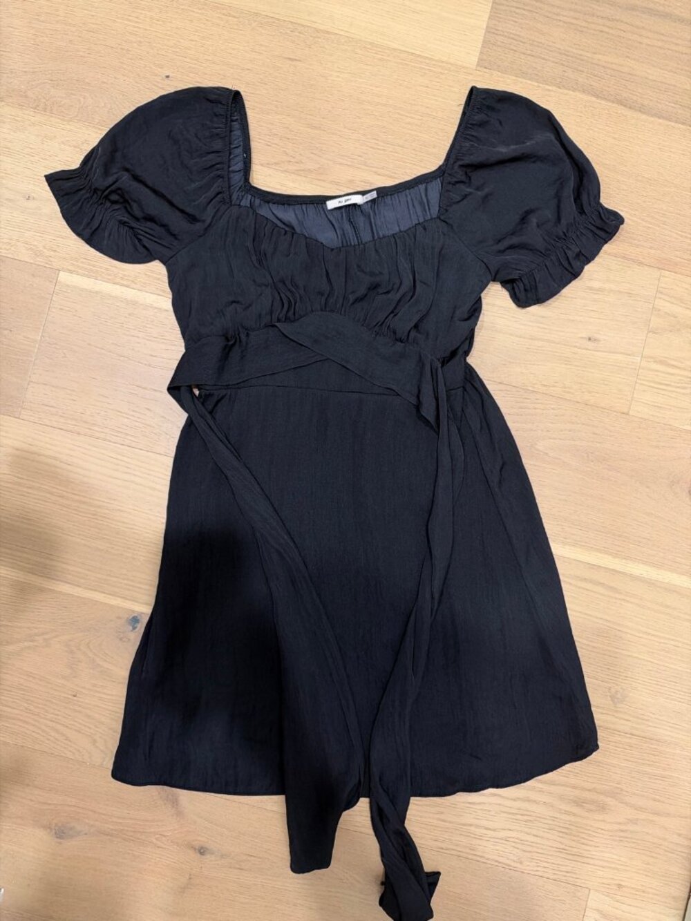 Mi Ami Puff Sleeve Tie-Waist Mini Dress, Women's M, Black